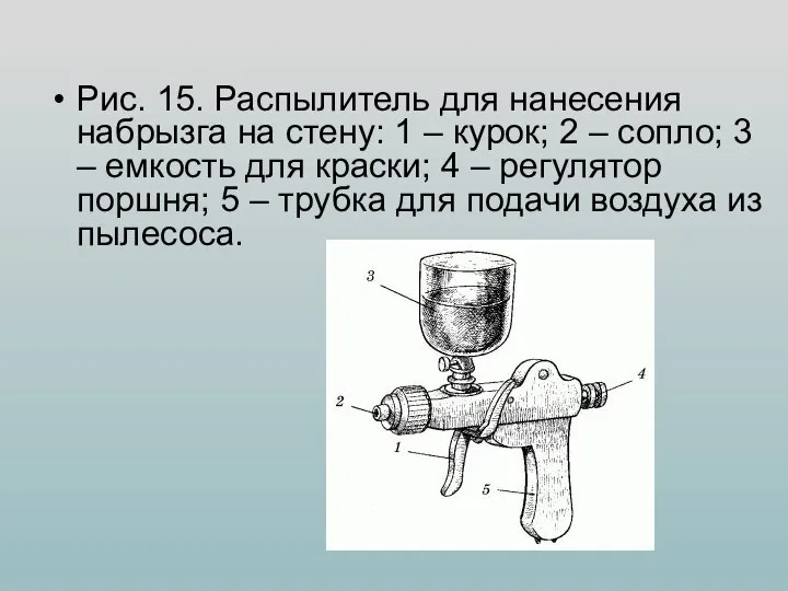 Рис. 15. Распылитель для нанесения набрызга на стену: 1 – курок; 2