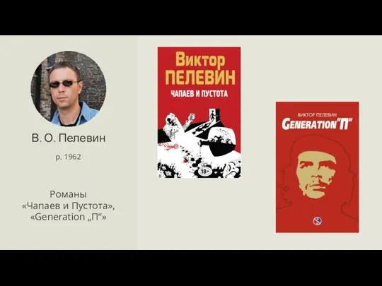 В. О. Пелевин р. 1962 Романы «Чапаев и Пустота», «Generation „П“»