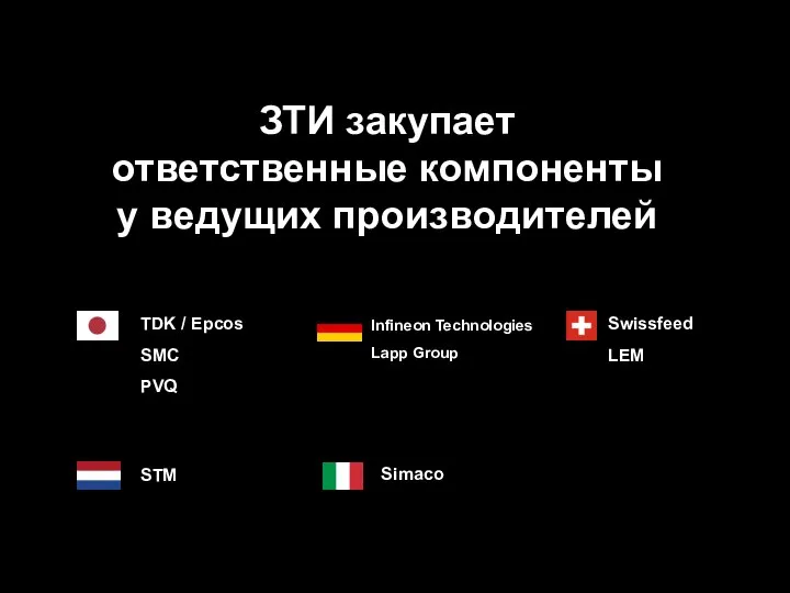 TDK / Epcos SMC PVQ STM Infineon Technologies Lapp Group Swissfeed LEM