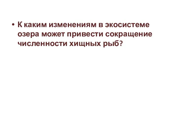 К каким изменениям в экосистеме озера может привести сокращение численности хищных рыб?