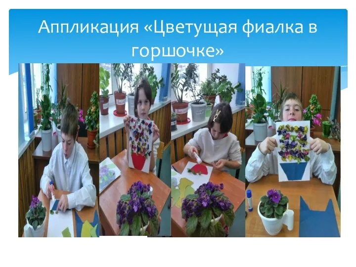 Аппликация «Цветущая фиалка в горшочке»