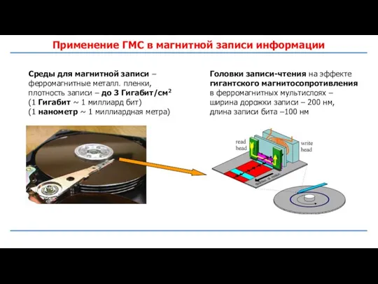 Среды для магнитной записи – ферромагнитные металл. пленки, плотность записи – до
