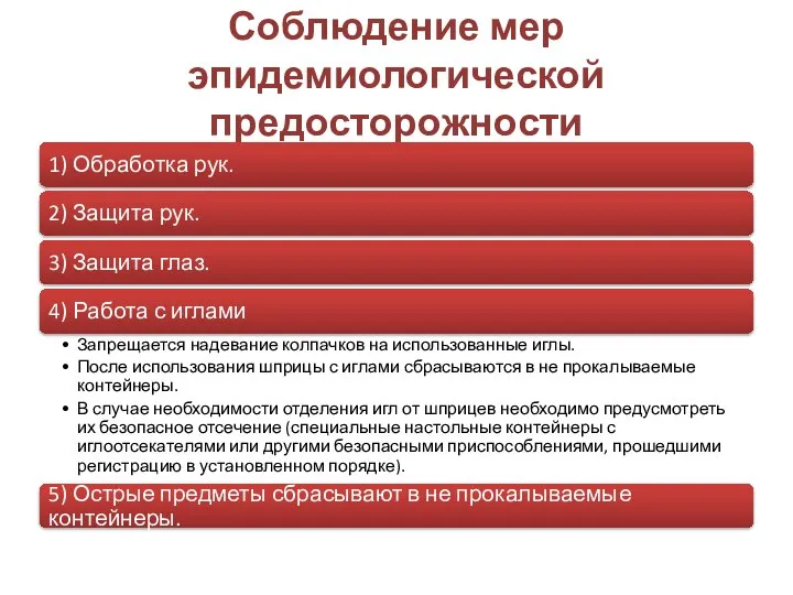 Соблюдение мер эпидемиологической предосторожности