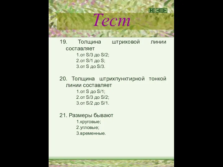 Тест 19. Толщина штриховой линии составляет 1.от S/3 до S/2; 2.от S/1