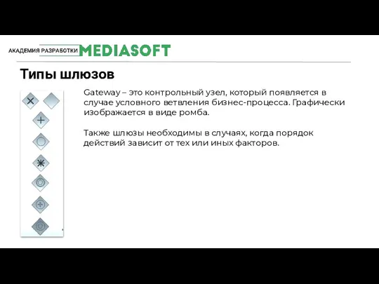 Типы шлюзов #MediaSoftTeam Gateway – это контрольный узел, который появляется в случае