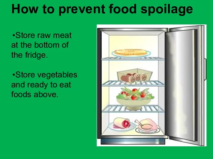 How to prevent food spoilage Store raw meat at the bottom of