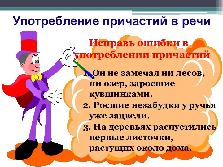 Употребление причастий в речи Исправь ошибки в употреблении причастий 1. Он не