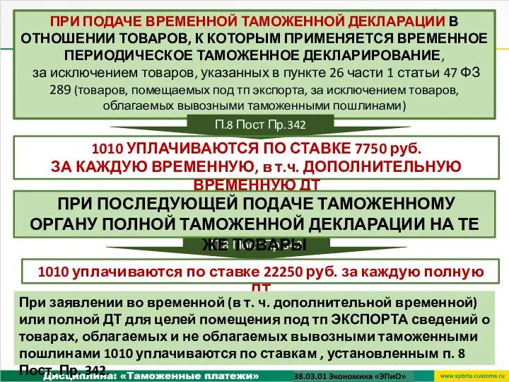 ПРИ ПОДАЧЕ ВРЕМЕННОЙ ТАМОЖЕННОЙ ДЕКЛАРАЦИИ В ОТНОШЕНИИ ТОВАРОВ, К КОТОРЫМ ПРИМЕНЯЕТСЯ ВРЕМЕННОЕ