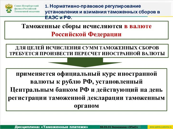 Таможенные сборы исчисляются в валюте Российской Федерации применяется официальный курс иностранной валюты