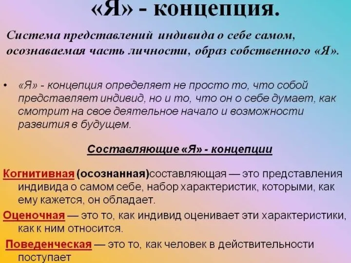 ИНДИВИДУАЛЬНО-ПСИХОЛОГИЧЕСКИЕ ОСОБЕННОСТИ ЛИЧНОСТИ Я-концепция: структура, функции Самосознание Самооценка Темперамент Характер Способности