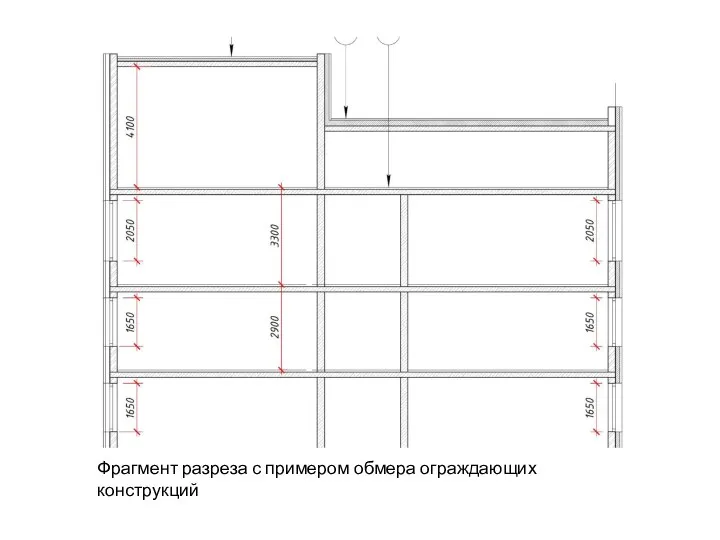 Фрагмент разреза с примером обмера ограждающих конструкций