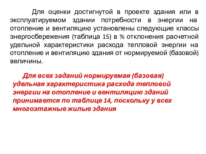 Для оценки достигнутой в проекте здания или в эксплуатируемом здании потребности в