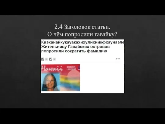 2.4 Заголовок статьи. О чём попросили гавайку?