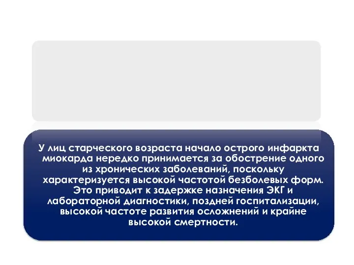 У лиц старческого возраста начало острого инфаркта миокарда нередко принимается за обострение