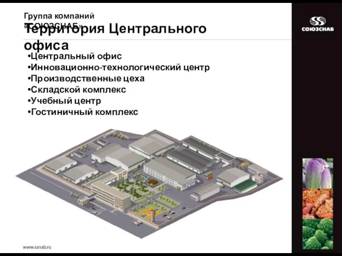 Центральный офис Инновационно-технологический центр Производственные цеха Складской комплекс Учебный центр Гостиничный комплекс