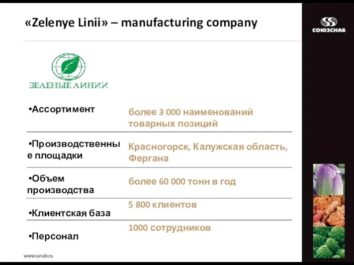 Ассортимент Производственные площадки Объем производства Клиентская база Персонал более 3 000 наименований