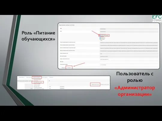 Роль «Питание обучающихся» Пользователь с ролью «Администратор организации»