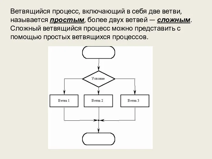 Ветвящийся процесс, включающий в себя две ветви, называется простым, более двух ветвей