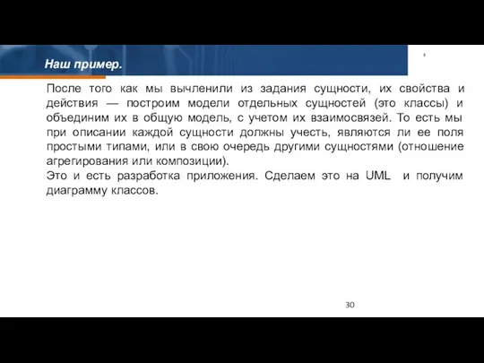 Наш пример. После того как мы вычленили из задания сущности, их свойства