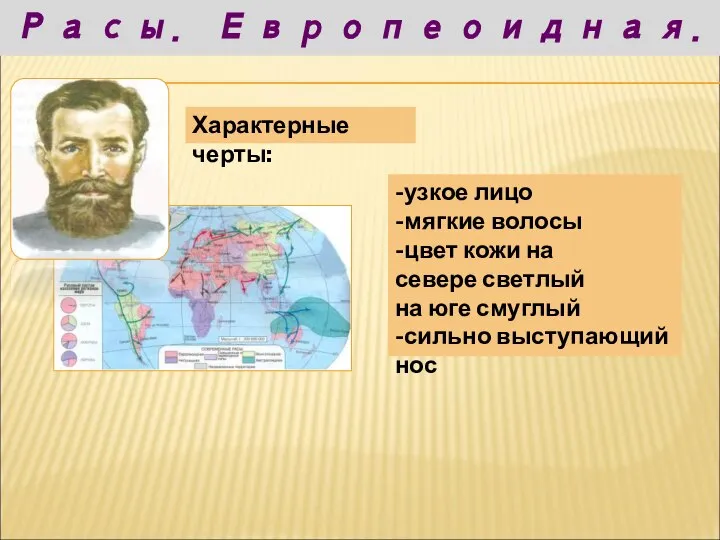 Характерные черты: -узкое лицо -мягкие волосы -цвет кожи на севере светлый на