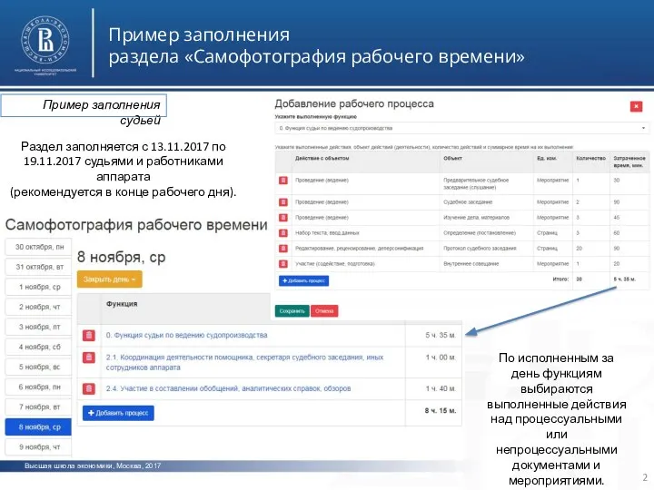 Высшая школа экономики, Москва, 2017 Пример заполнения раздела «Самофотография рабочего времени» фото