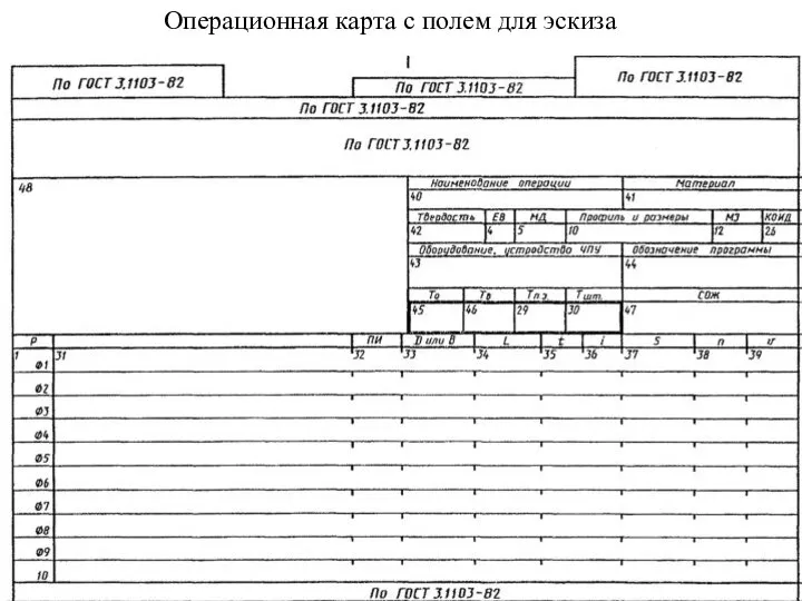 Операционная карта с полем для эскиза