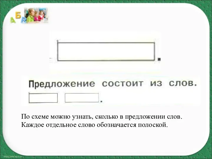 По схеме можно узнать, сколько в предложении слов. Каждое отдельное слово обозначается полоской.