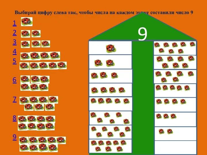 Выбирай цифру слева так, чтобы числа на каждом этаже составили число 9