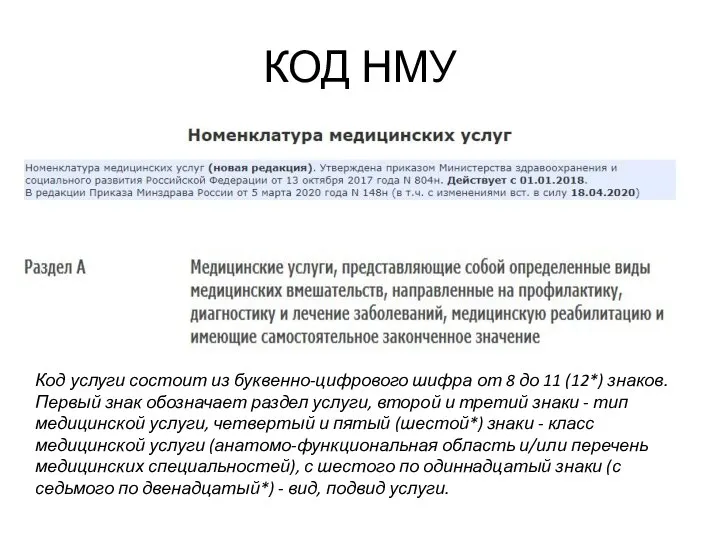 КОД НМУ Код услуги состоит из буквенно-цифрового шифра от 8 до 11