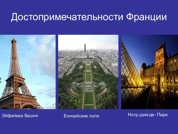 Достопримечательности Франции Эйфелева башня Елисейские поля Нотр-дам-де- Пари