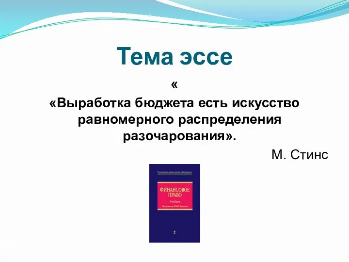 Тема эссе « «Выработка бюджета есть искусство равномерного распределения разочарования». М. Стинс