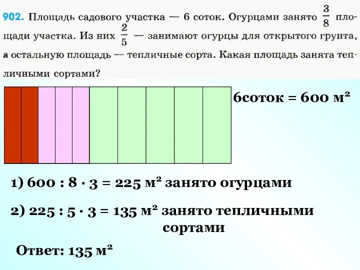 6 соток 6соток = 600 м2 1) 600 : 8 · 3