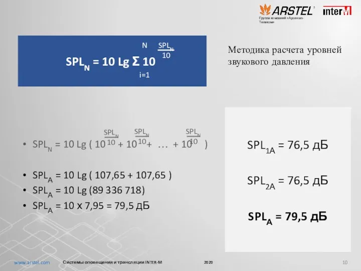 Методика расчета уровней звукового давления SPL1А = 76,5 дБ SPL2А = 76,5