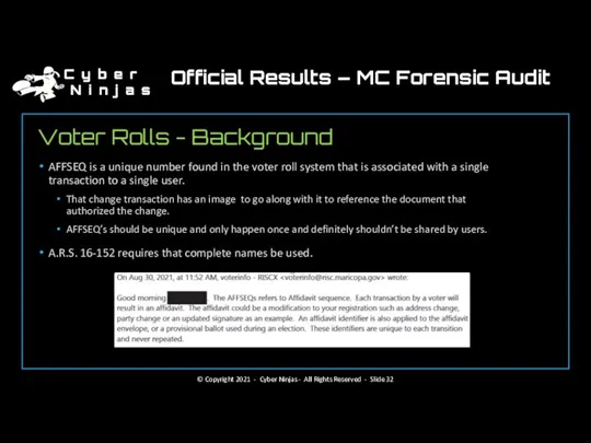 Voter Rolls - Background AFFSEQ is a unique number found in the