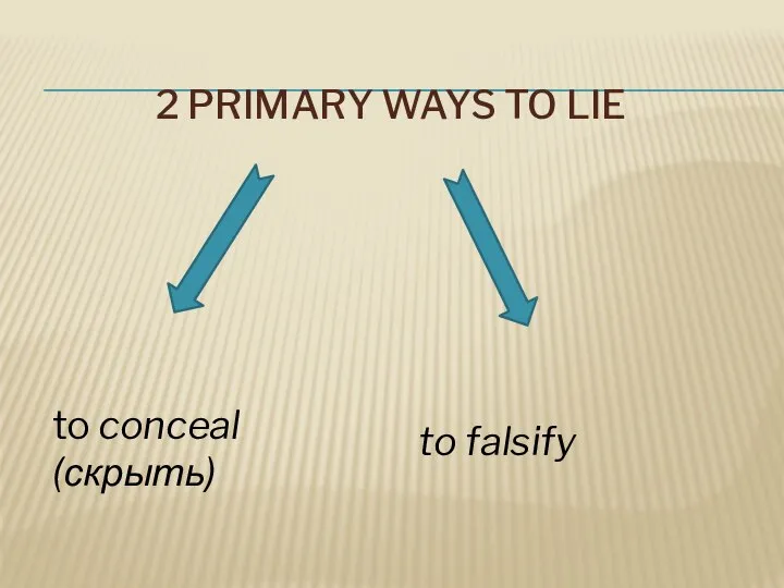 2 PRIMARY WAYS TO LIE to falsify to conceal (скрыть)