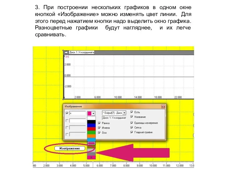 3. При построении нескольких графиков в одном окне кнопкой «Изображение» можно изменять