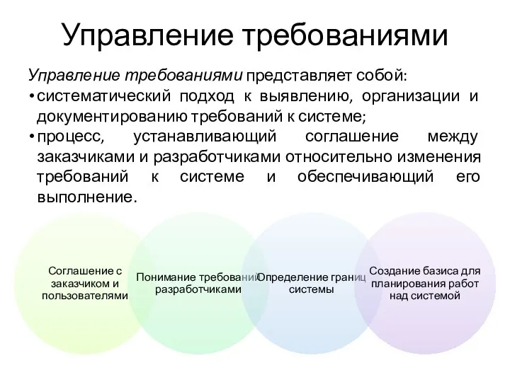 Управление требованиями Управление требованиями представляет собой: систематический подход к выявлению, организации и