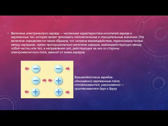 Величина электрического заряда — численная характеристика носителей заряда и заряженных тел, которая