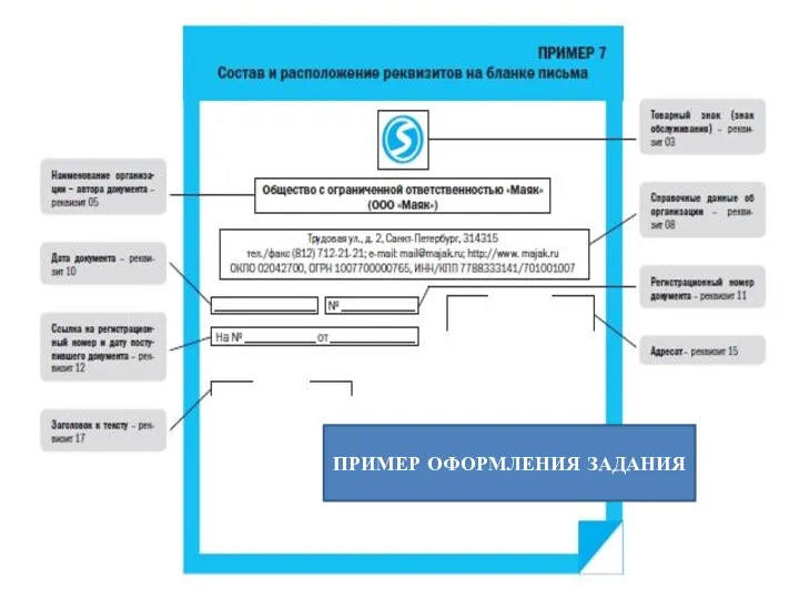 ПРИМЕР ОФОРМЛЕНИЯ ЗАДАНИЯ