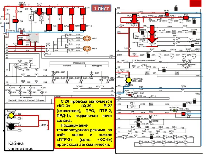 Кабина управления С 20 провода включается «КО-3» (Q-39, В-22 (отопление), ПРО, ПТР-2,