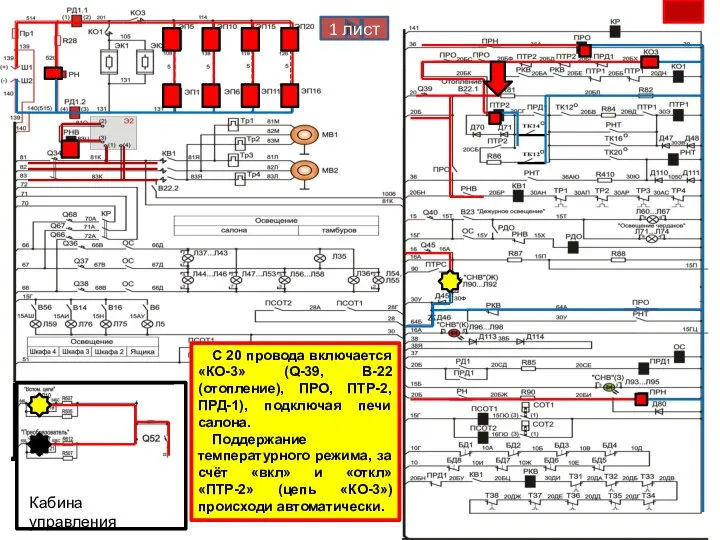 Кабина управления С 20 провода включается «КО-3» (Q-39, В-22 (отопление), ПРО, ПТР-2,