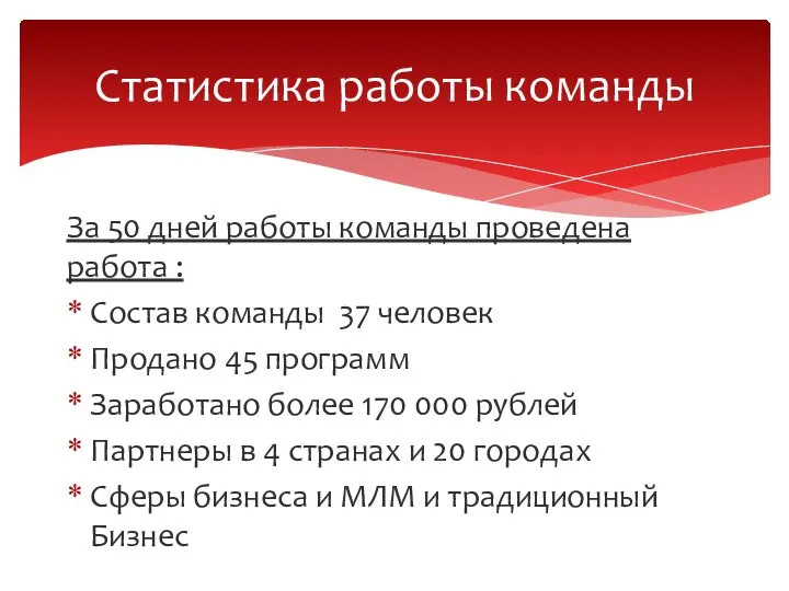 За 50 дней работы команды проведена работа : Состав команды 37 человек