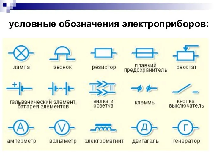 условные обозначения электроприборов: