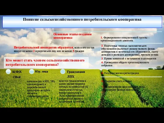 Понятие сельскохозяйственного потребительского кооператива Кто может стать членом сельскохозяйственного потребительского кооператива? Потребительский