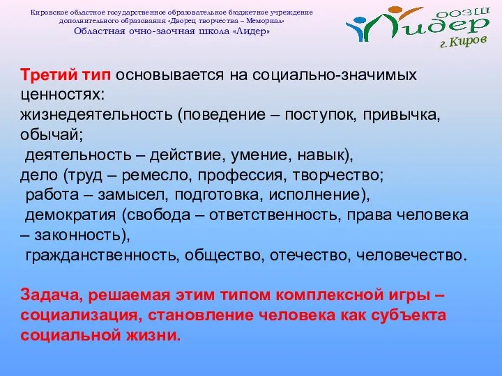 г.Киров Кировское областное государственное образовательное бюджетное учреждение дополнительного образования «Дворец творчества –