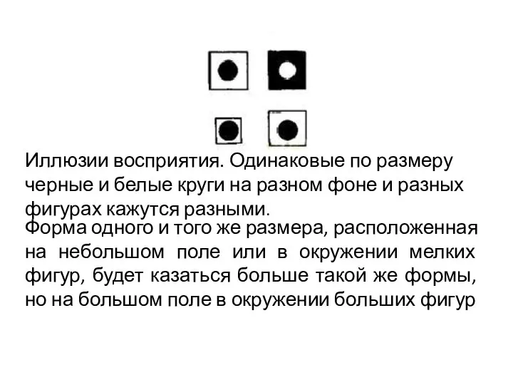 Иллюзии восприятия. Одинаковые по размеру черные и белые круги на разном фоне