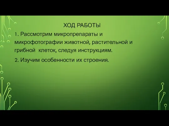 ХОД РАБОТЫ 1. Рассмотрим микропрепараты и микрофотографии животной, растительной и грибной клеток,