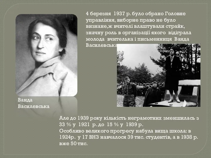 Ванда Василевська 4 березня 1937 р. було обрано Головне управління, виборне право