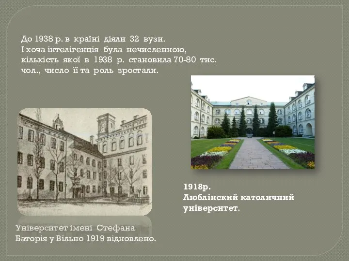 Університет імені Стефана Баторія у Вільно 1919 відновлено. До 1938 р. в