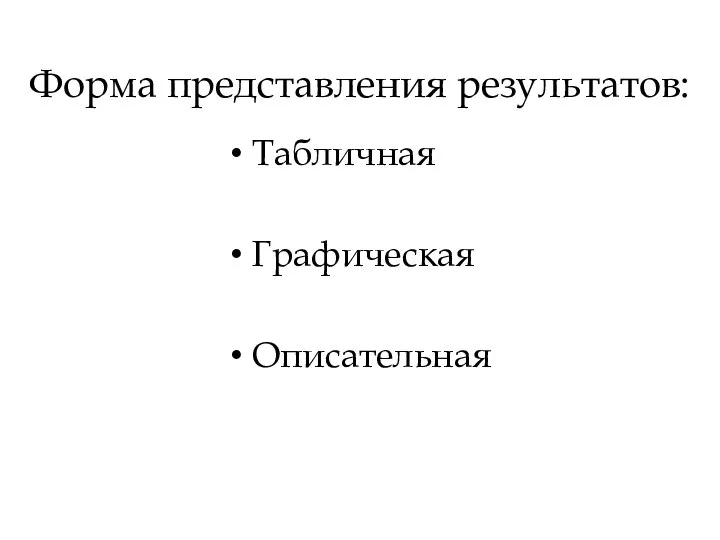 Форма представления результатов: Табличная Графическая Описательная